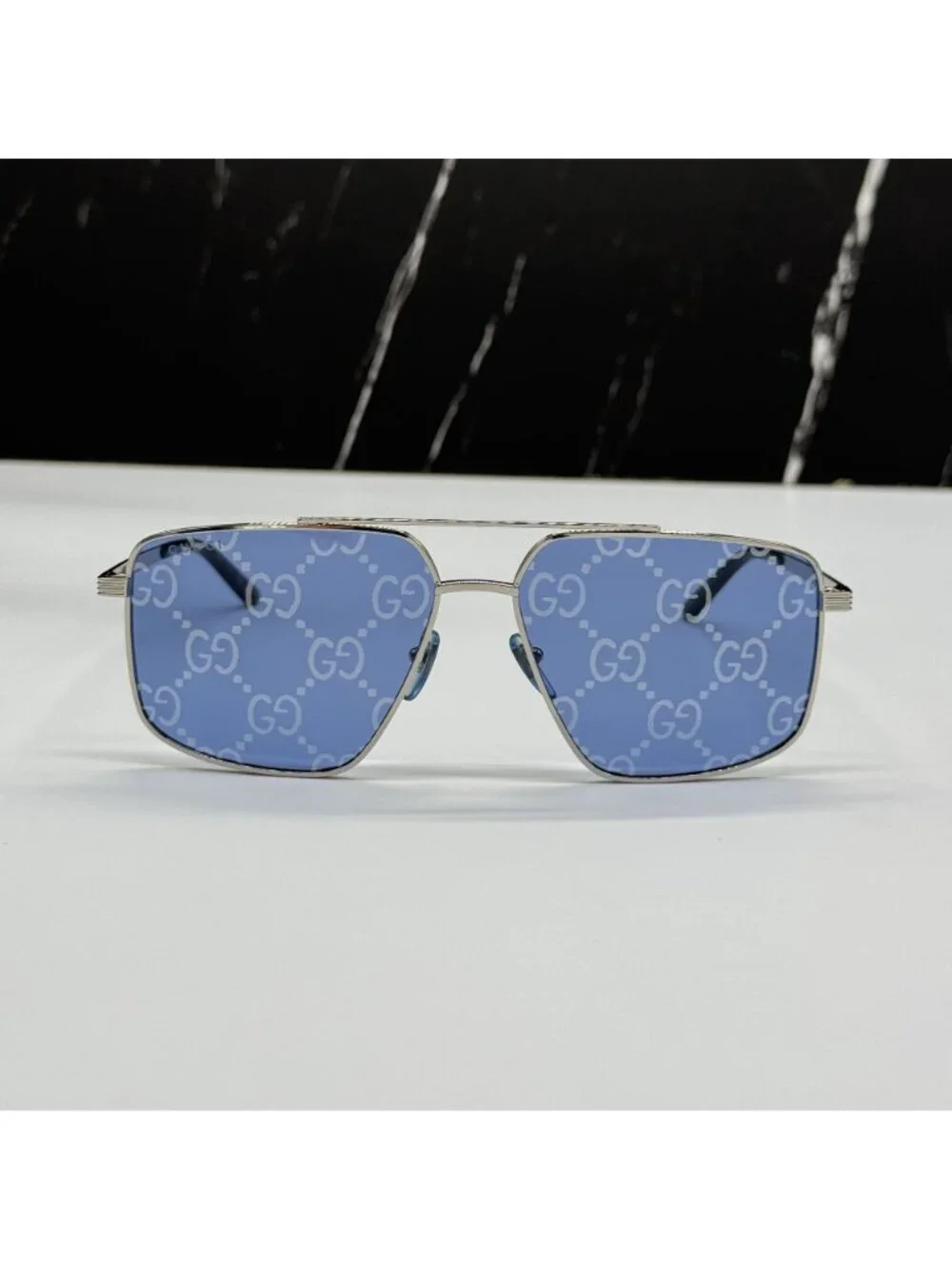 New Gucci GG0941S 004 Silver Blue Pilot Frame Unisex Sunglasses